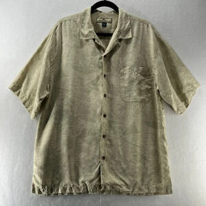 Tommy Bahama Hawaiian Shirt Mens Size Large Floral Jacquard Textured Silk Beige